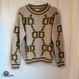 Olive and Cream Patterned Sweater